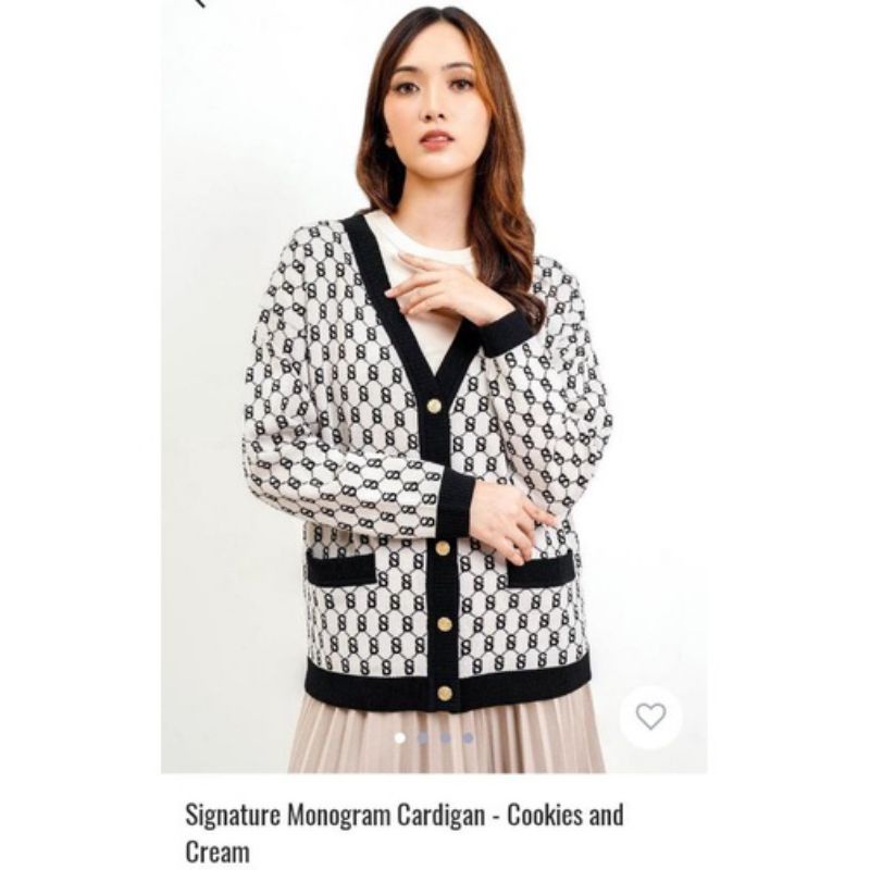 NEW Benang Jarum x Buttonscarves Signature Monogram Cardigan Cookies and Cream M