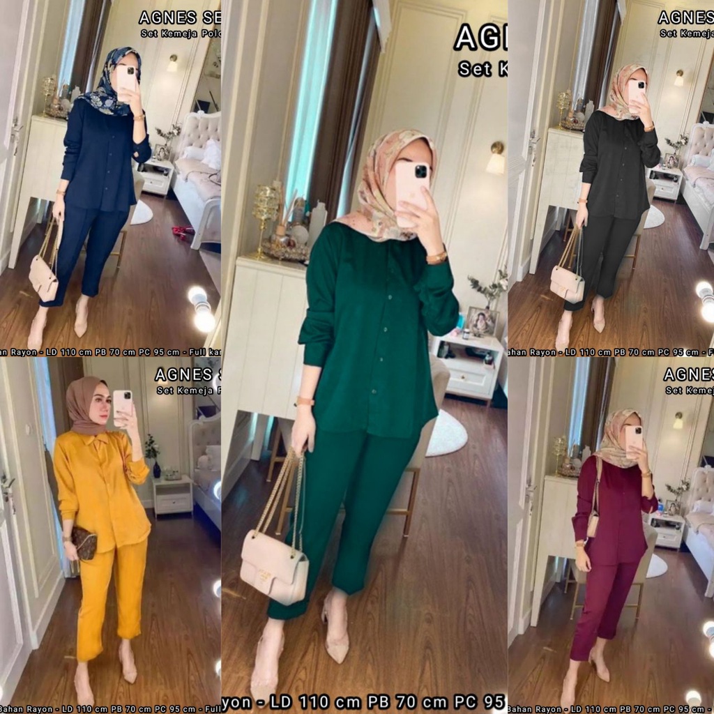 ONE SET MOTIF POLOS/ SETELAN RAYON VISCOSE MOTIF POLOS/SETELAN KEKINIAN/SETELAN WANITA TERBARU/Setel