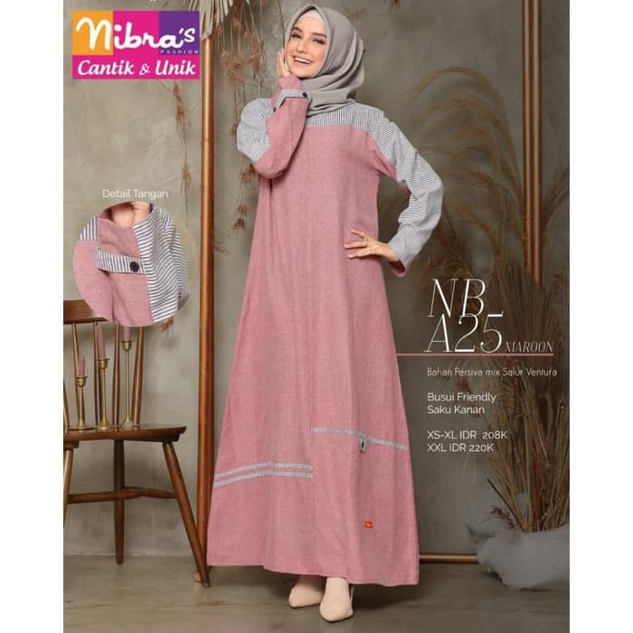 Baju Gamis Nibras NB A25 Maroon & Navy