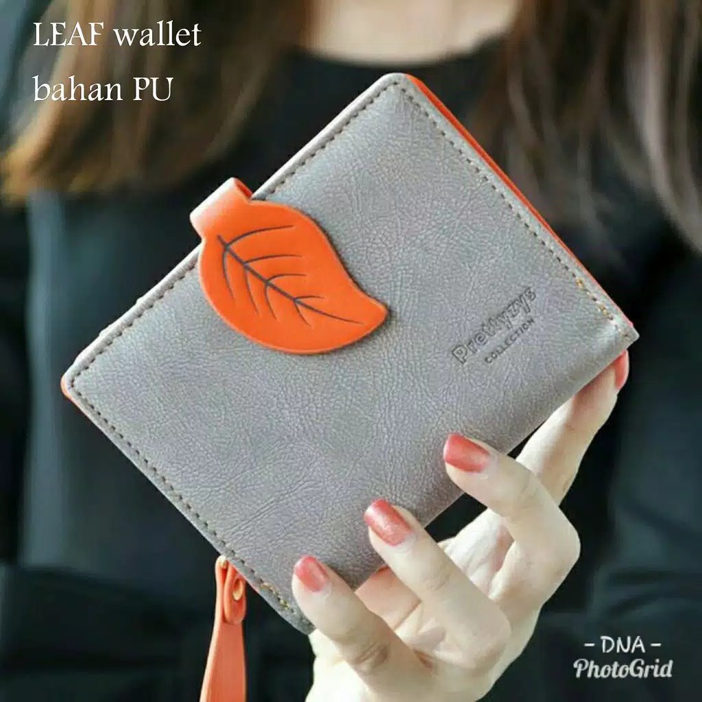 Promo Dompet Wanita Lucu Elegan Bahan Taiga Ukuran 10x10 Warna Ungu Tosca Biru Hitam Fanta Murah-Dk. Daun ORANGE