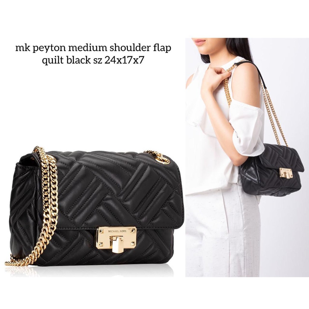 Michael Kors MK Peyton Medium Shoulder Flap Quilt Black GHW Original