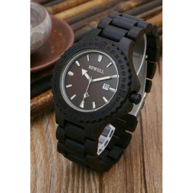 Nice Jam Tangan Kayu Bewell Hitam Polos Unisex Pria Wanita Vintage Retro High Quality