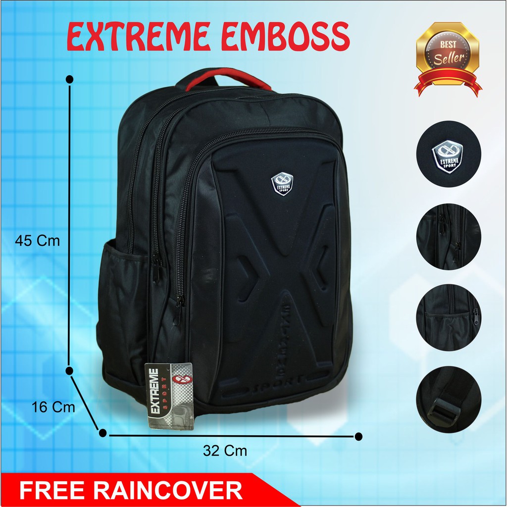 Tas Ransel Emboss X Extreme Sport Hitam Backpack Sekolah Kuliah Kerja Seminar Dinas Pria Cowok Keren