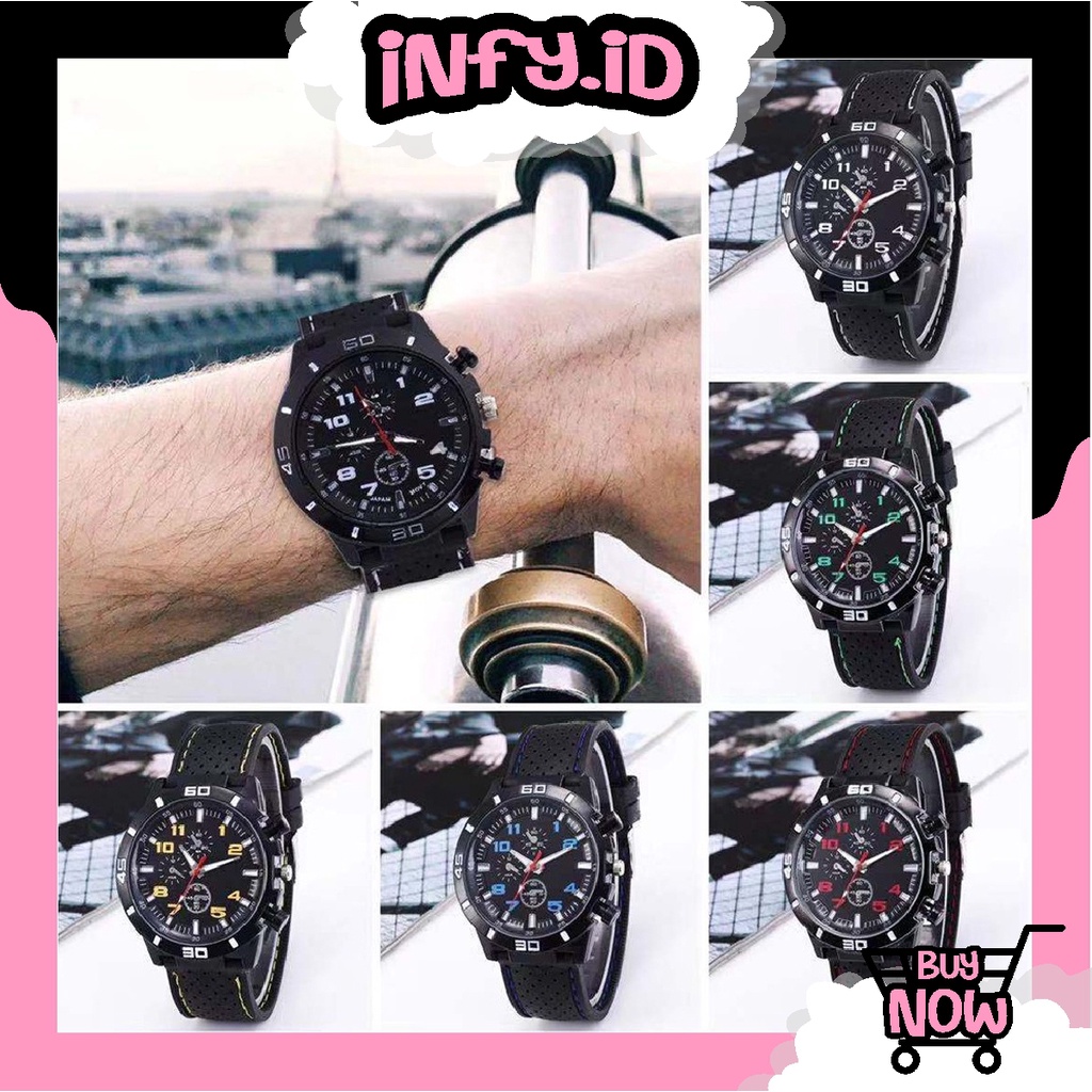 INFY - Jam Tangan Pria Sport Chrono Korea Fashion Quartz Men Silikon Analog Watch / Jam Tangan Pria Sport JT048