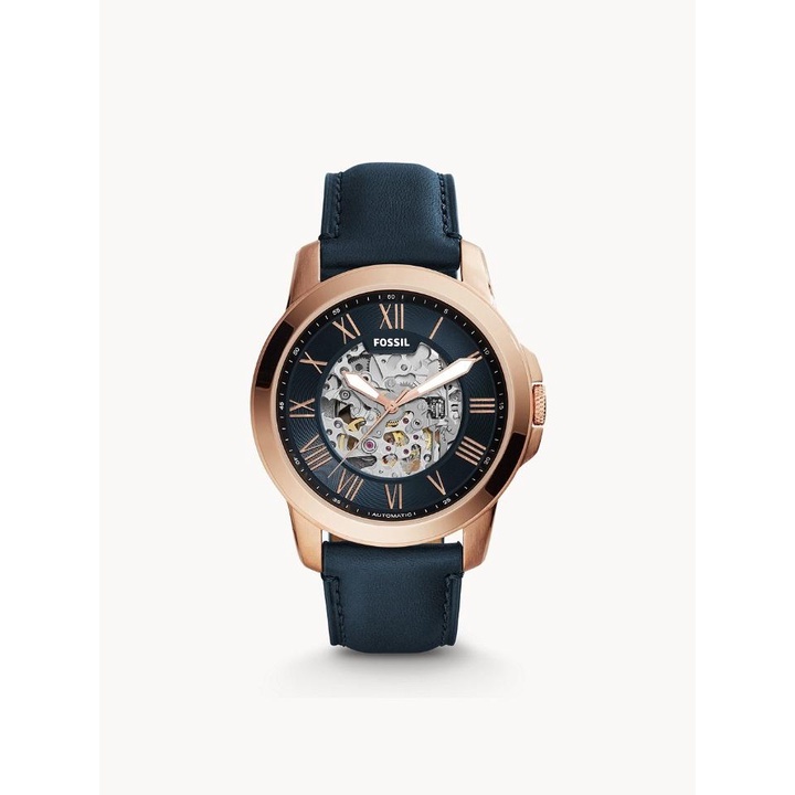 Jam Tangan Fossil Original ME3102 Grant Automatic Blue Leather Strap Watch