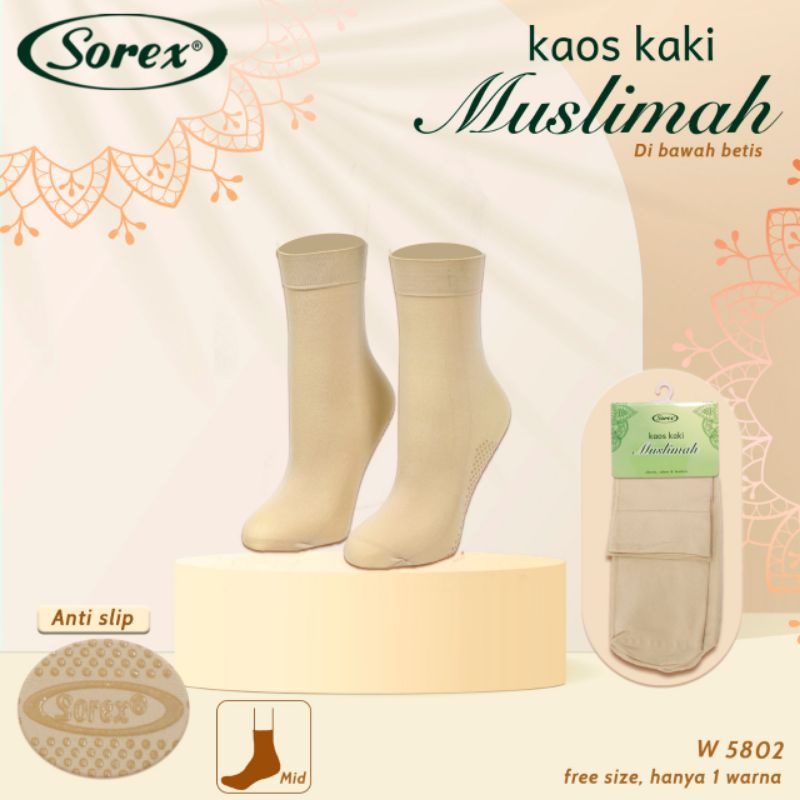 Kaos Kaki Muslimah Sorex W5801 W5802 W5809 Ukuran Pendek atas Pergelangan Kaki Bahan Anti Slip-2