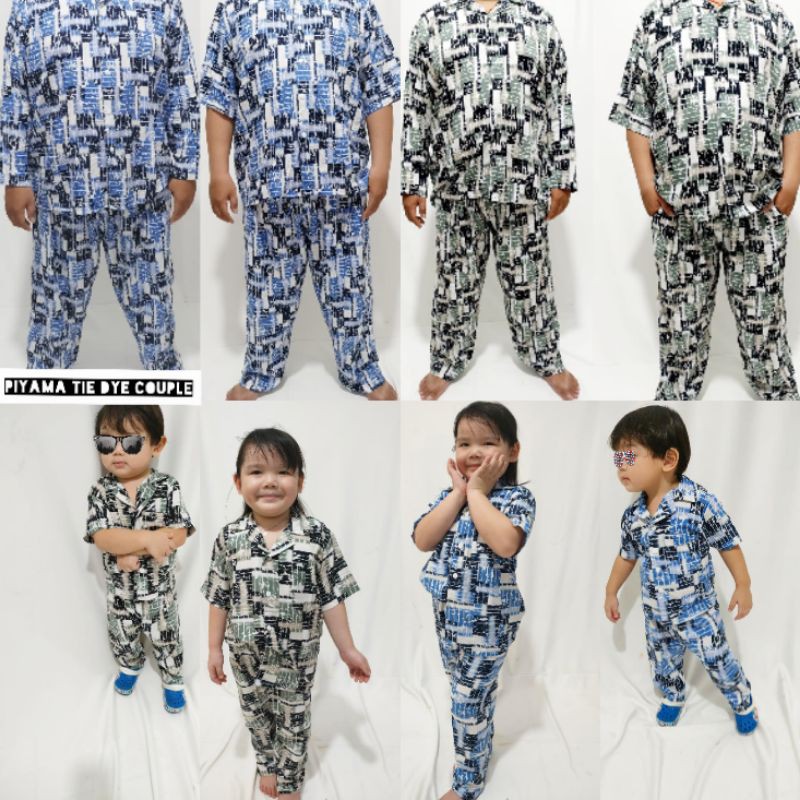 Pajamas rayon lengan pendek setelan celana piyama set couple baju tidur kelurga