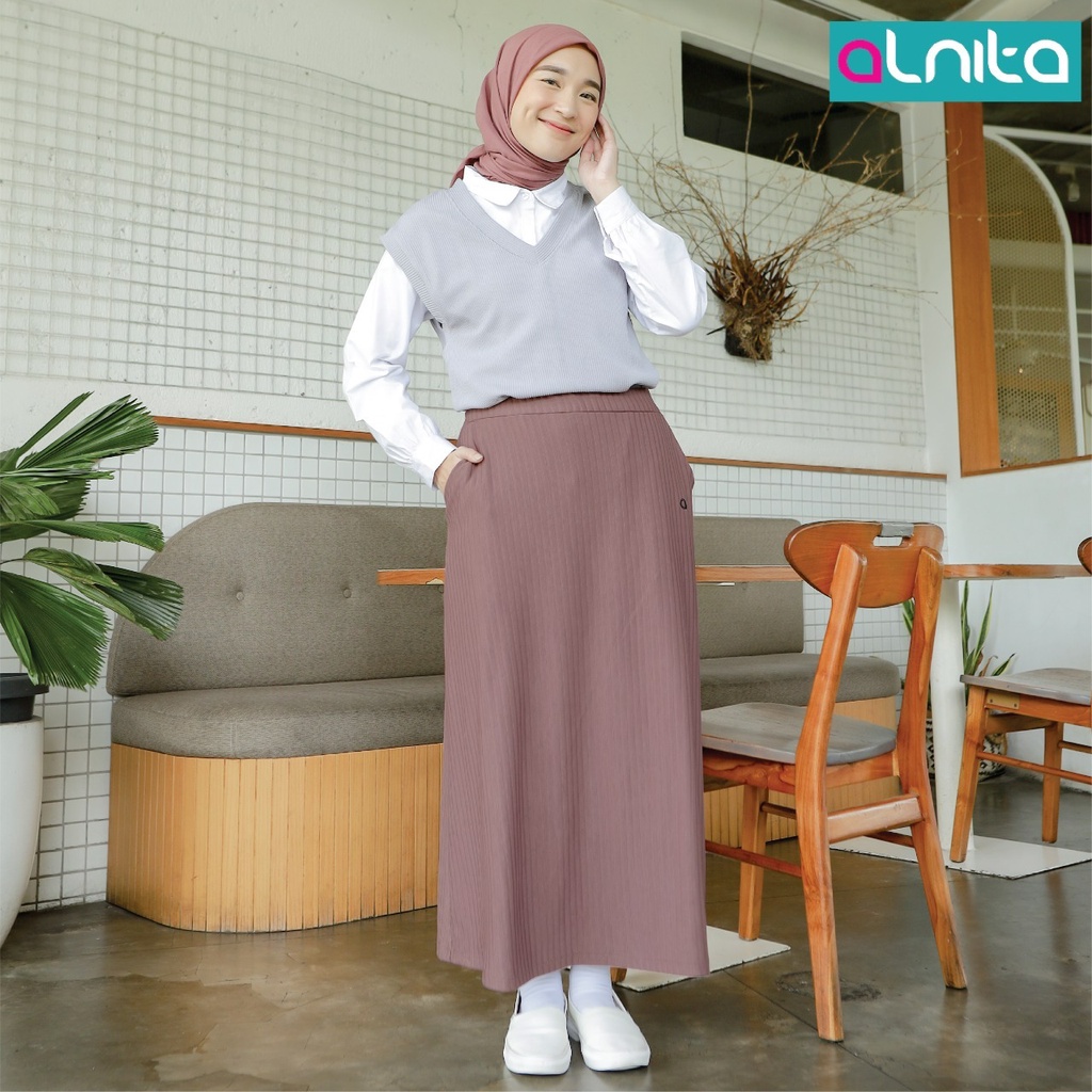 Alnita ROK Lily Bawahan Wanita Skirt Panjang Polos Casual Outfit