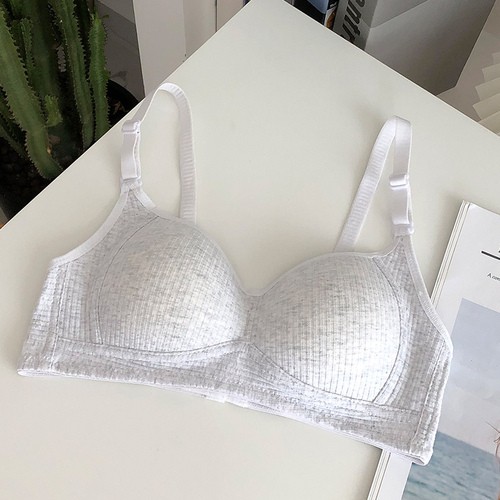 【 Bra Mall 】BM-047 Bra Tanpa Kawat Anti Kendur Bahan Katun Untuk Wanita-Abu Muda