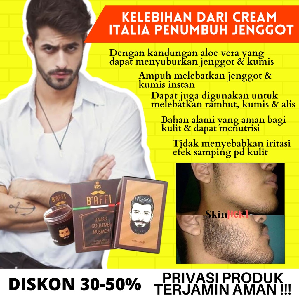 PENUMBUH BEWOK PEMANJANG JENGGOT KUMIS JAMBANG BAFFI CREAM 20gr PENUMBUH RAMBUT ORIGINAL BPOM