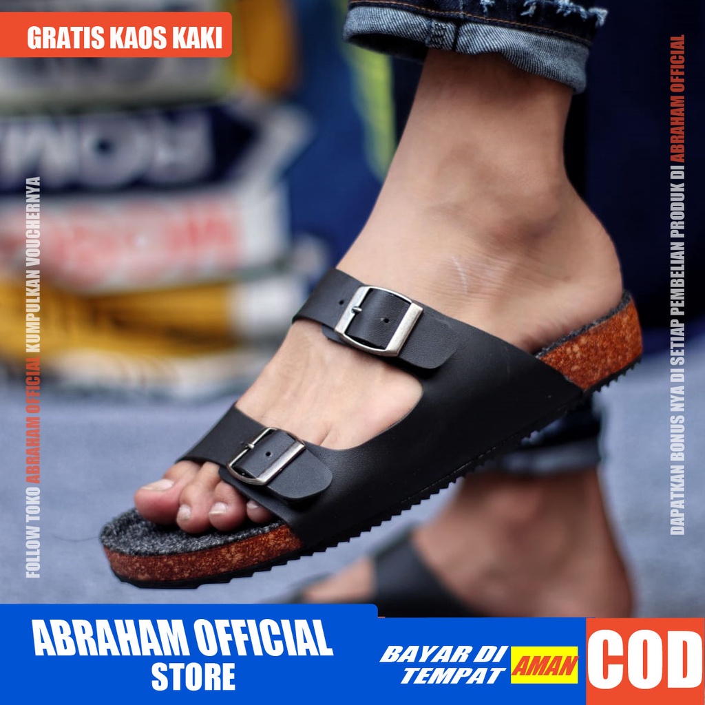 ABRHM x KHENICI Sandal Slop Pria Sandal Pria Slop Kulit Pu Sandal Slide Cowok / Cowo Keren kekinian