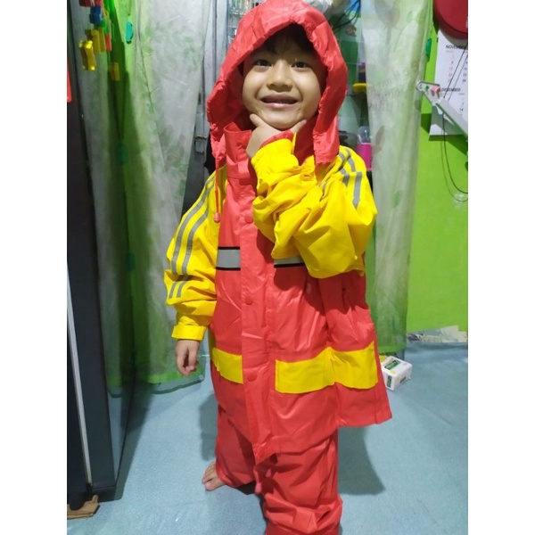 Jas hujan setelan celana anak metro kid tiger head bahan mirip axio