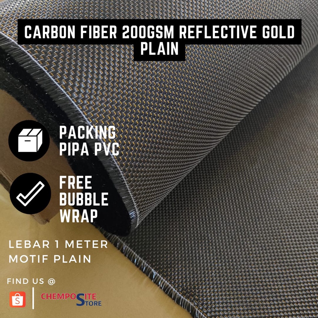 serat carbon fiber GOLD reflective metalic PLAIN 200Gsm L 1m