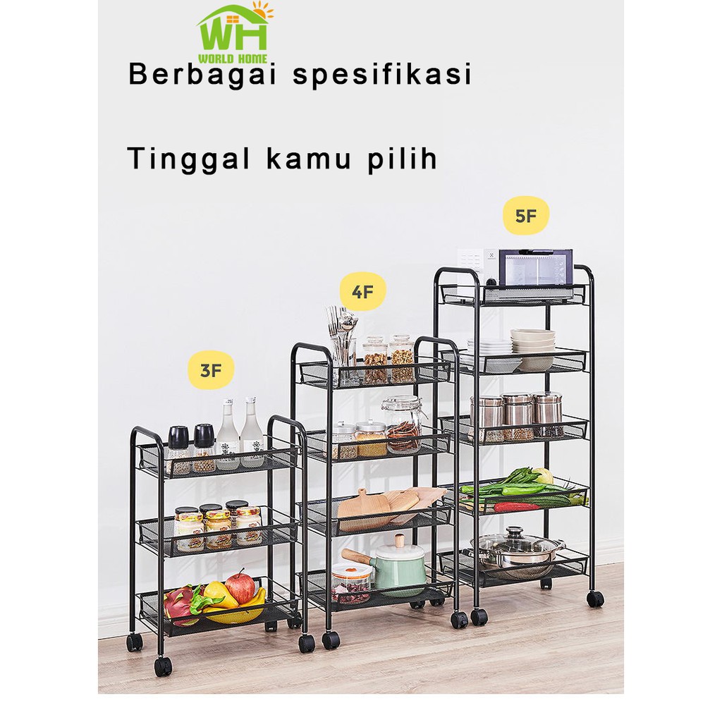 COD Promo Rak Lantai Beroda/Rak Penyimpanan Serbaguna/Rak Dapur/Rak Troli 3 4 5 Tingkat SNC WHF