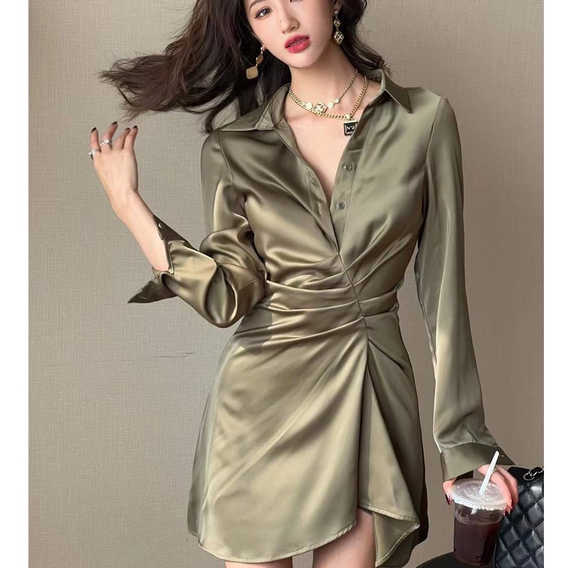 【Moon Blush】Summer Casual  Long Sleeve Shirt Dress  7099