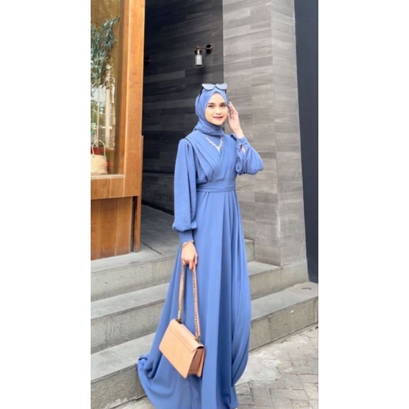 Gaudy Maxi Gamis Ceruty Babydoll / Theressa Dress Pesta Ceruty / Long Dress / Gamis Kondangan Wanita