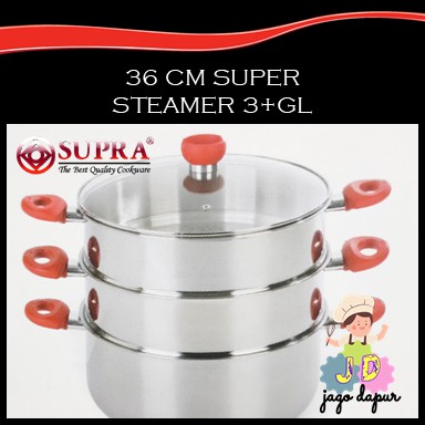 Supra Super Steamer Panci Kukus stainless steel 3 tingkat + Glass Lid 36 cm