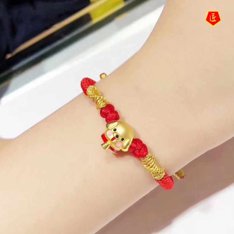 [Ready Stock]Cute Puppy Lucky Beads Gold Bracelet