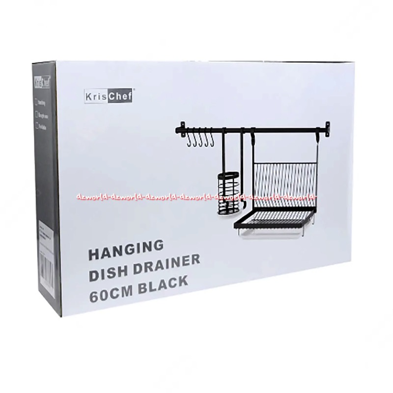 Krischef Hanging Dish Drainer 60cm Black Rak Piring Gantung Rak sendok Kris Stora Kris Chef Alat pengering Piring Sendok