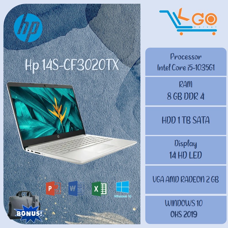 Jual LAPTOP HP 14S-CF3020TX/i5-1035G1/8GB DDR 4/HDD 1 TB SATA/14"HD