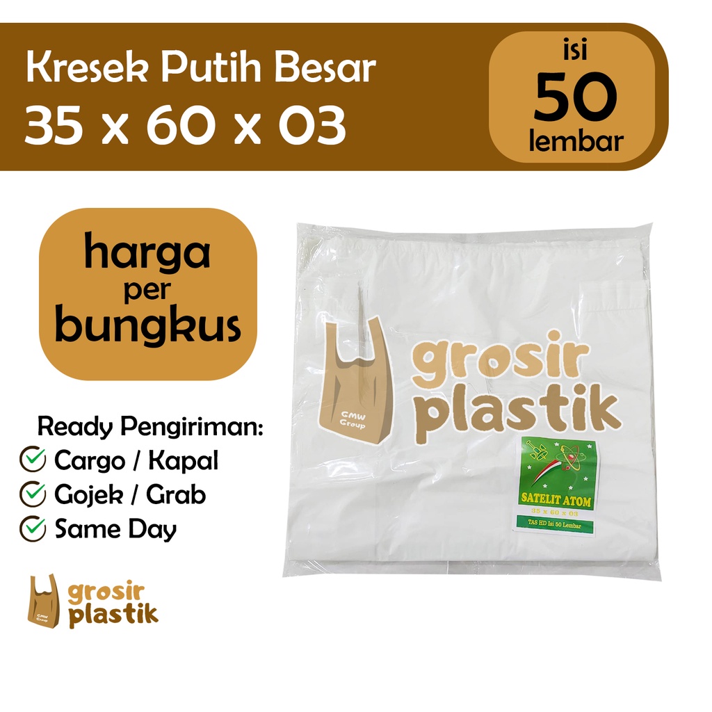Kantong Kresek Putih Besar 35 x 60 x 03 Satelit Atom isi 50 M037