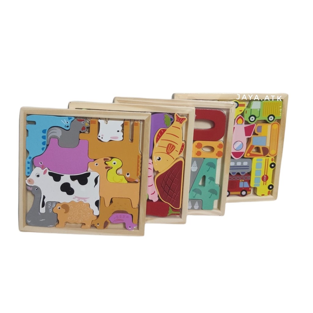 PUZZLE KAYU BENTUK MAINAN EDUKASI ANAK PUZZLE HEWAN BUAH ANGKA TRANSPORTASI LUCU