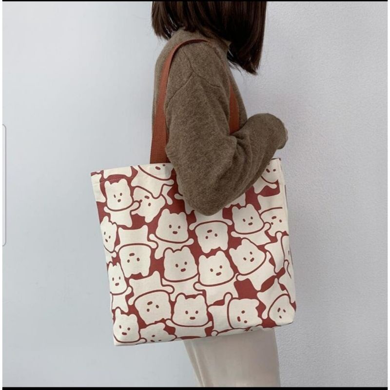 TOTE BAG BIUBIU MOTIF KUCING-Cat Motif Abstrak Kanvas Kucing Aestethic