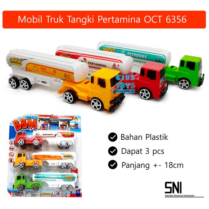 mainan anak mobil mobilan plastik mobil truk tangki pertamina 3 pcs