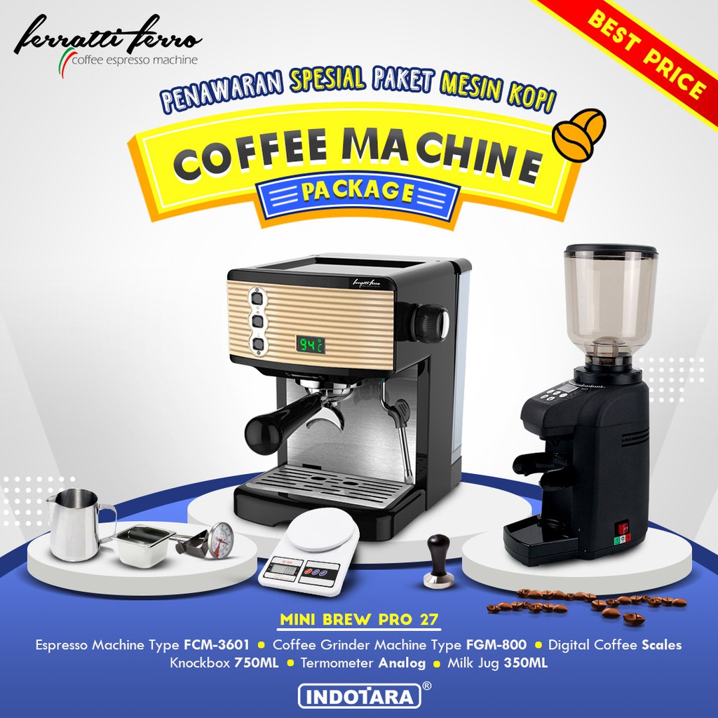 Paket mesin kopi Espresso Mini Brew Pro 25 - 26 - 27