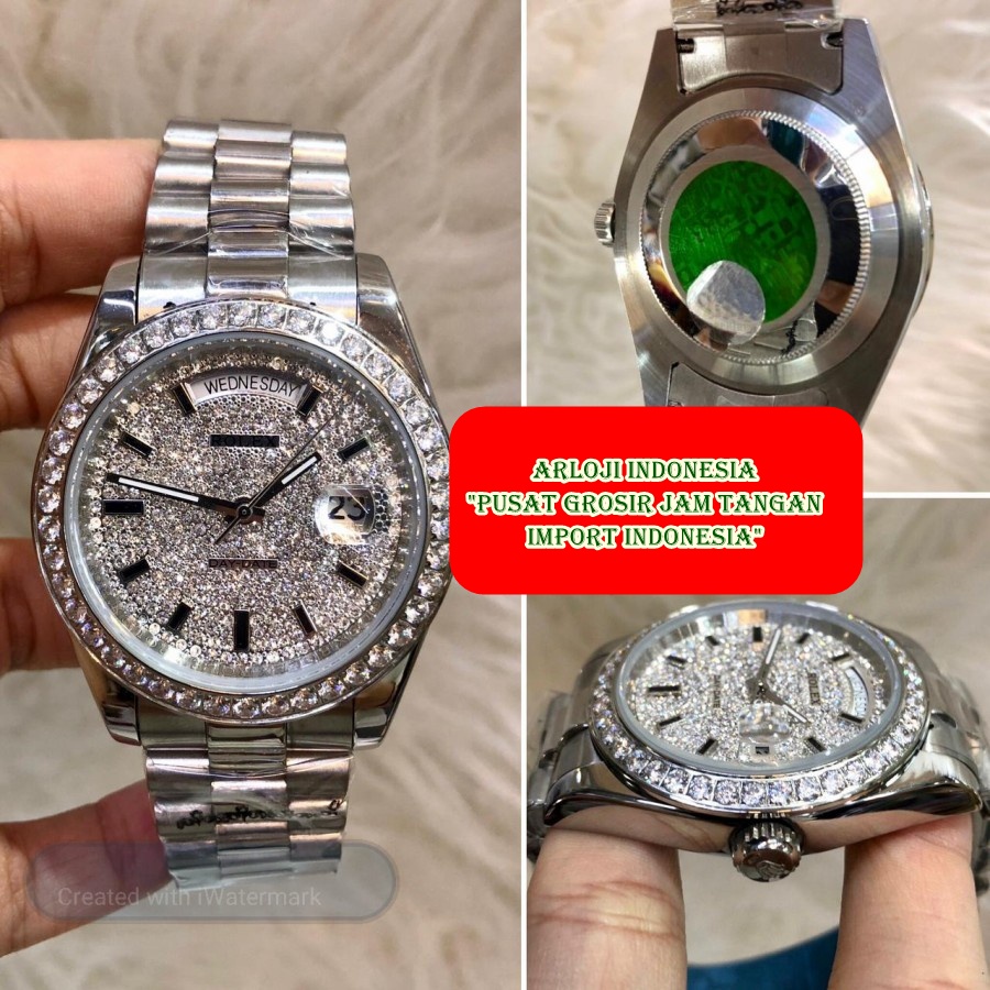 Big Sale Jam Tangan Pria ROLEX DayDate Silver Diamond Garansi 1th