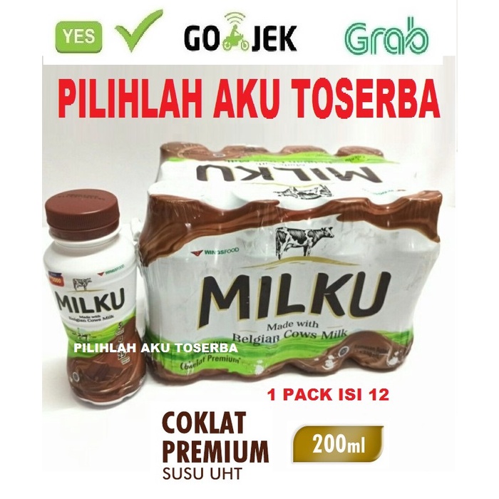 MILKU Susu UHT Rasa COKELAT 200 ml - (1 pack isi 12 botol) GRAB/GOJEK/SHOPEE