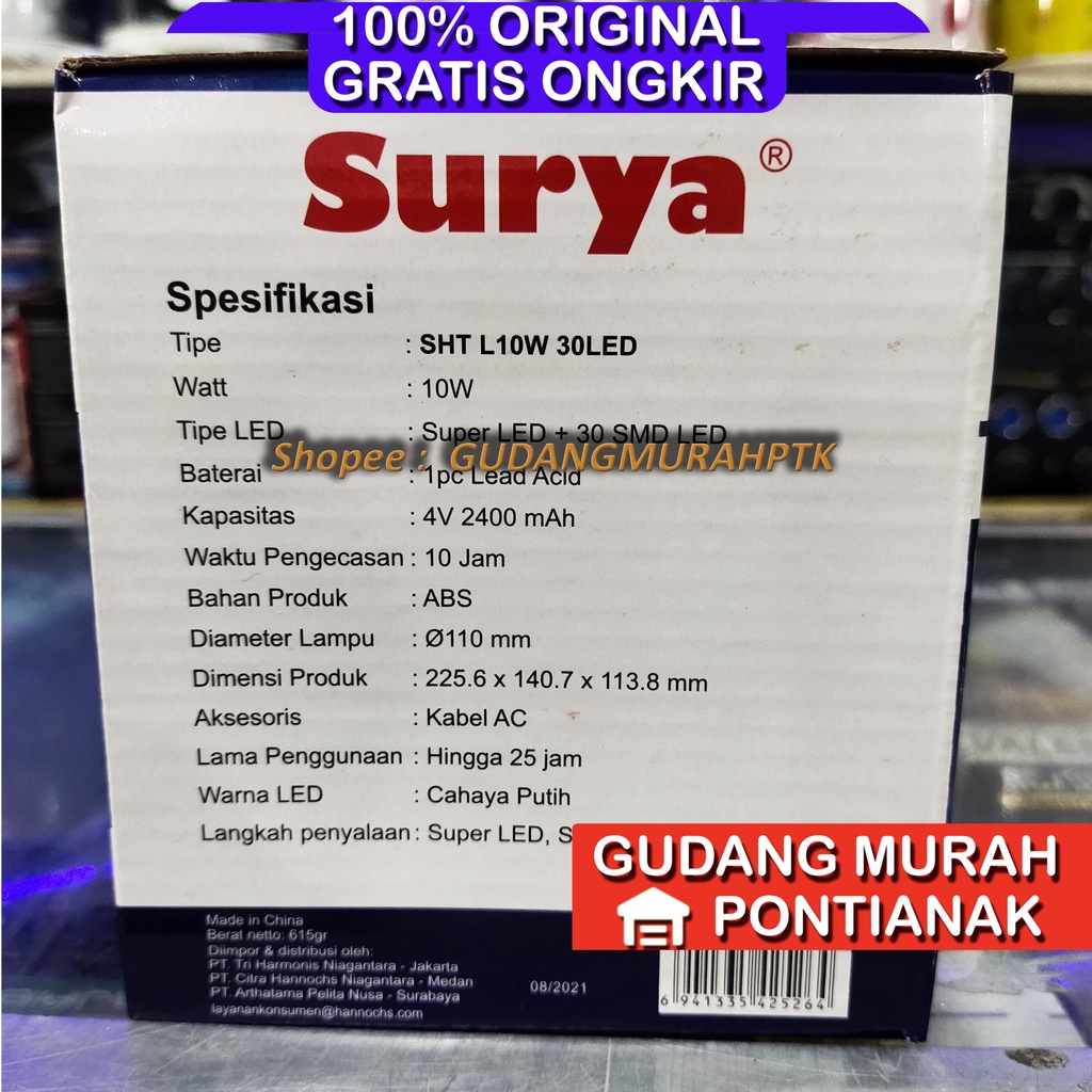 Lampu Senter Emergency 10W SURYA SHT L10W 30LED charge cas body ada lampu darurat cadangan