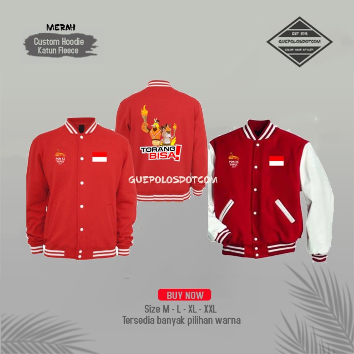JAKET VARSITY PON PAPUA TORANG BISA - JAKET BASEBALL PON PAPUA - - - FULL MERAH, M