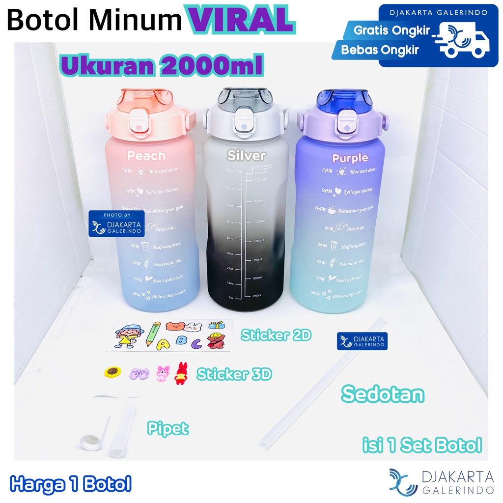 Botol Minum Viral Motivasi Gemoy 2000ml 2 Liter