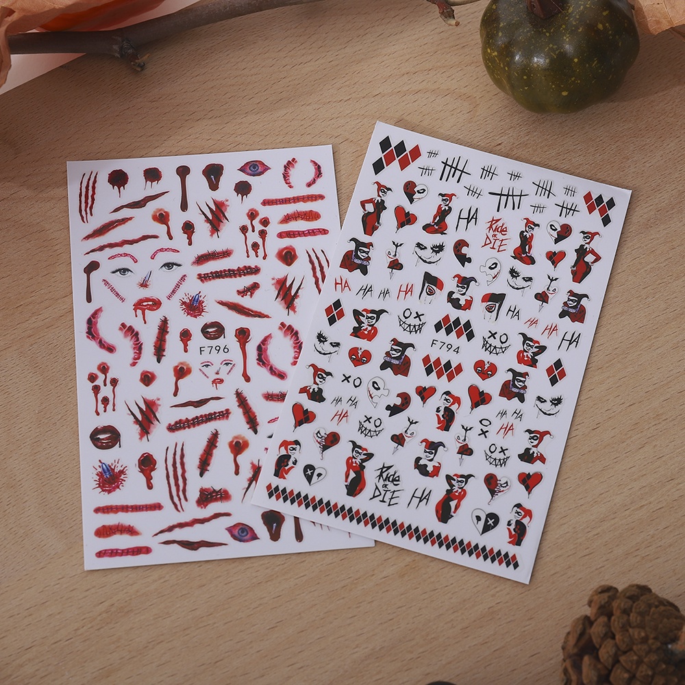 【COD Tangding】Stiker Kuku Desain Snowflake Warna Merah Untuk Halloween