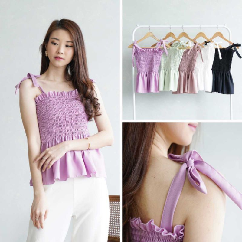 S~XXXXL Tank Top Kerut May Tankn Top Tali Ikat Baju Atasan Wanita