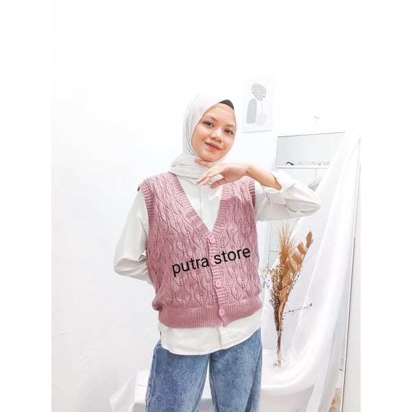 VEST KANCING RAISA MOTIF DAUN PREMIUM