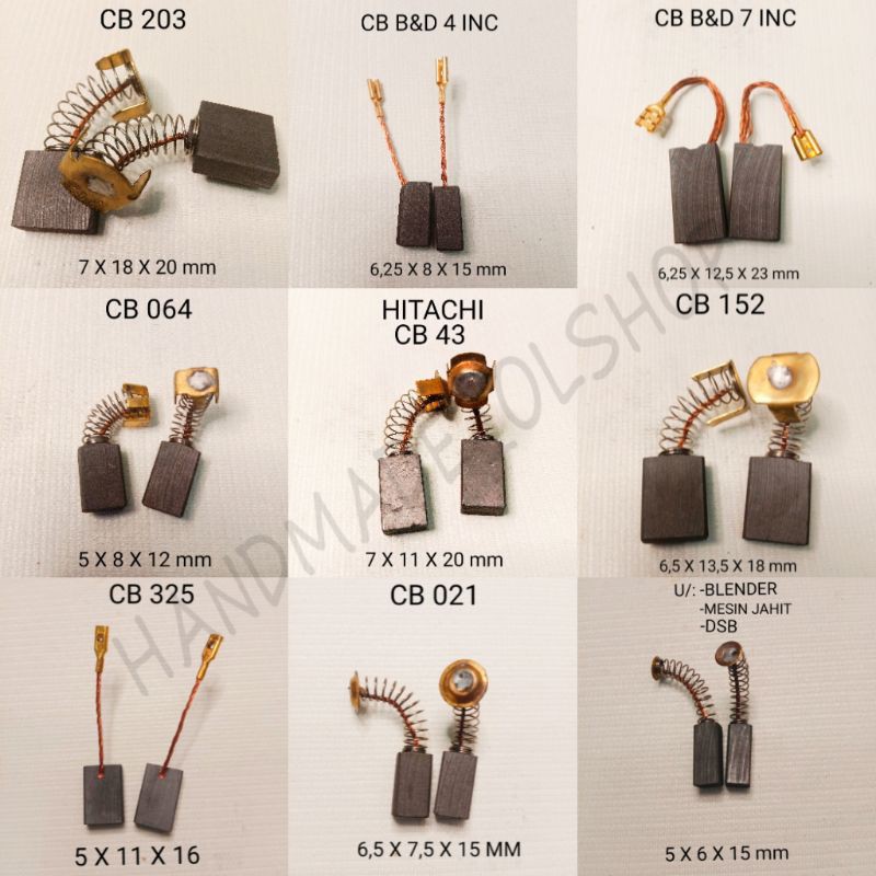 CARBON BRUSH MESIN CUCI  5 X 13,5 X 40 MM BAHAN KUL ARANG RE