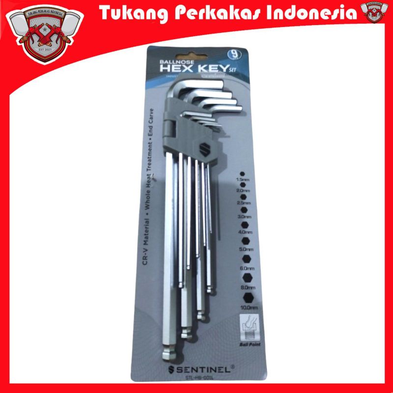 SENTINEL KUNCI L SET PANJANG BALLPOINT 9PCS BALLNOSE KEY LONG SET