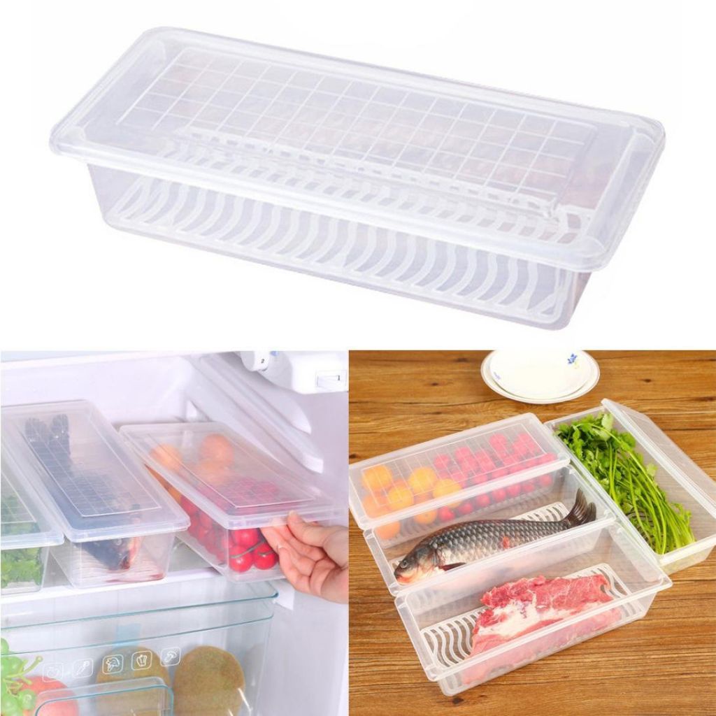 Home Kitchen  Sealed Storage Box Rectangular Refrigerator Moisture-Proof Drain Vegetable Keep Fresh Box Rack Holder OWT