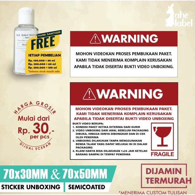 

STICKER UNBOXING STIKER LABEL UNBOXING STIKER 70 x 50 mm 1000 PCS