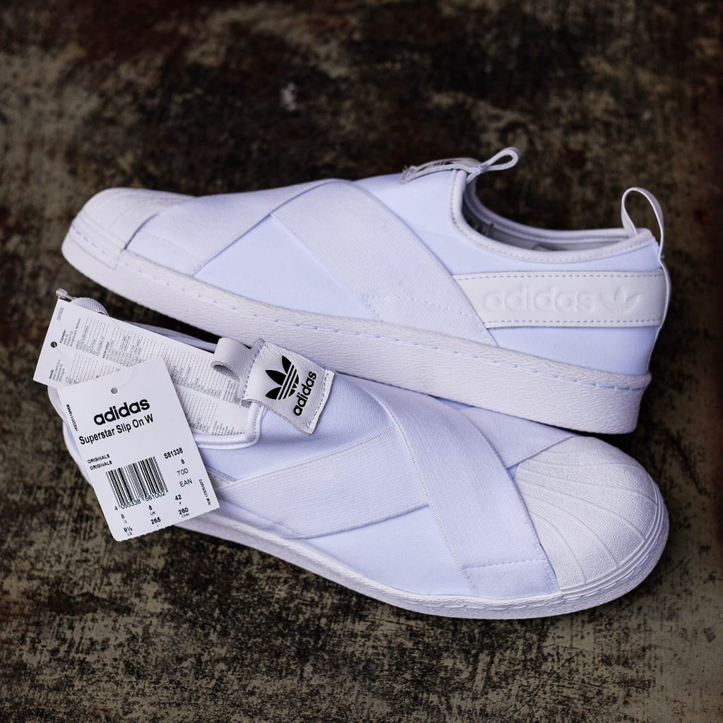 white superstar slip on