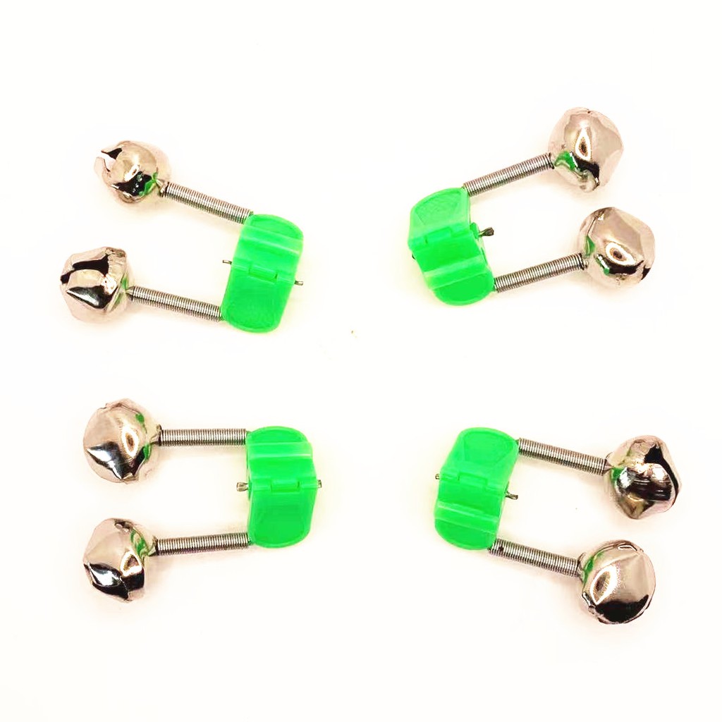 1Pcs Tip Ujung Penjepit Pancing Ikan Bite Lure Alarm Peringatan Twin Bell Cincin Klip Fishing Bite Alarms Fishing Rod Bell Rod Clamp Tip Clip Bells Ring Green ABS Fishing Accessory Outdoor Metal