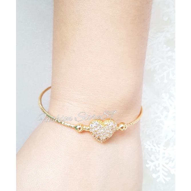 Gelang Bangle Love Permata Zirconia Simple Elegant gelang bangle Free Size Perhiasan Lapis Emas 18k impor Yaxiya xuping