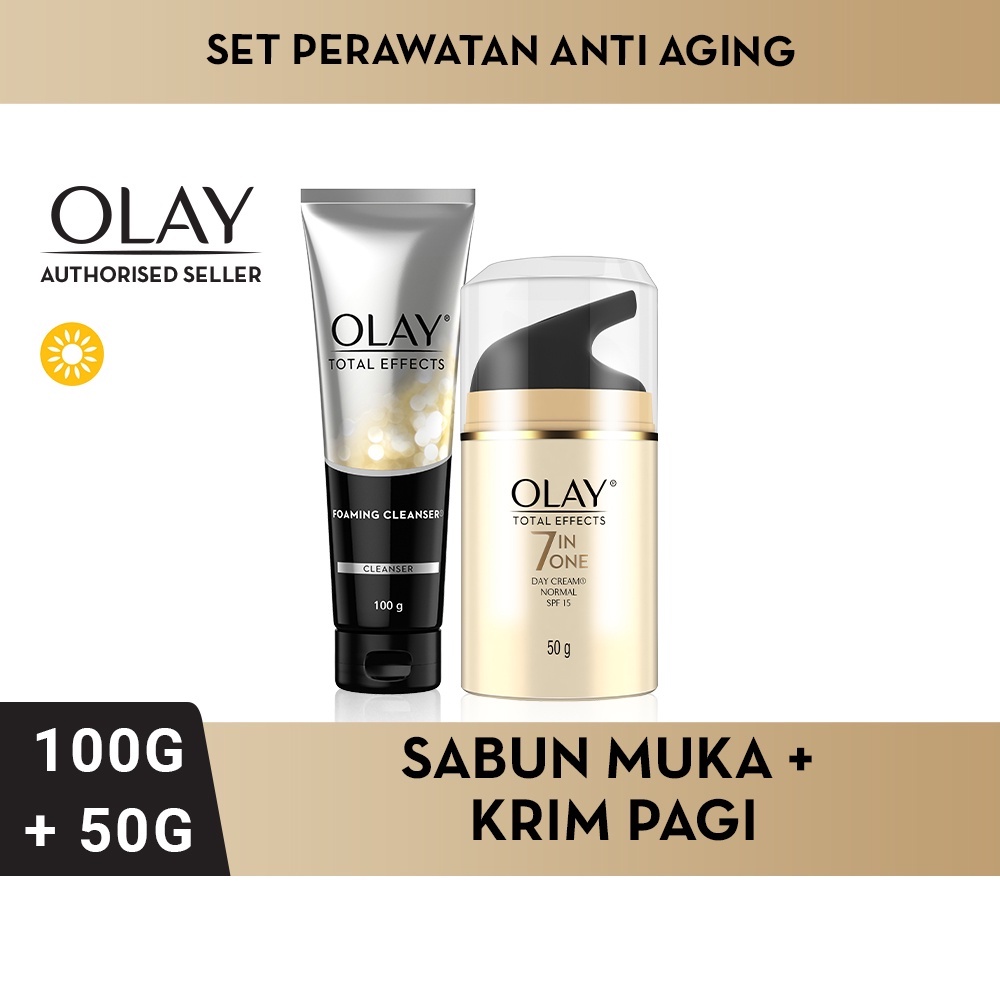 Olay Total Effects 7in1 Paket Hemat Perawatan Kulit Anti Aging Normal - Pembersih Wajah &amp; Moisturizer Normal Day Cream