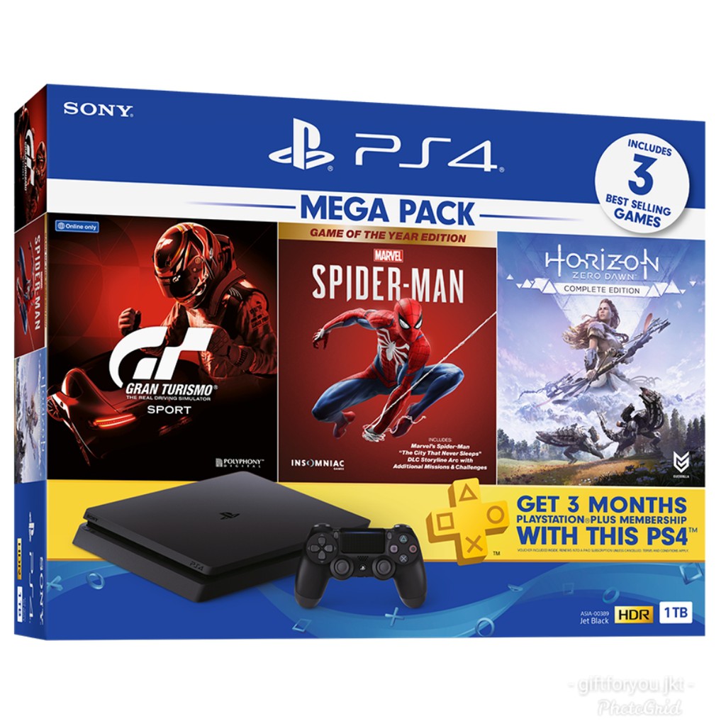 Sony Playstation PS4 Slim 1TB Mega Pack Bundle 3 Game Spiderman Gran Turismo Megapack Garansi Resmi