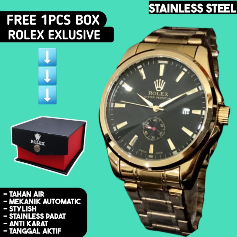 Jam Tangan Rolex Pria Otomatis Automatic Analog Anti Air Water Resist Rantai Stainless Steel Anti Ka