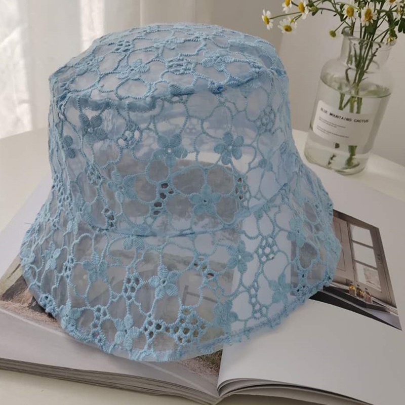 Topi Bucket Wanita Bahan Lace Motif Bunga Gaya Korea Untuk Musim Panas