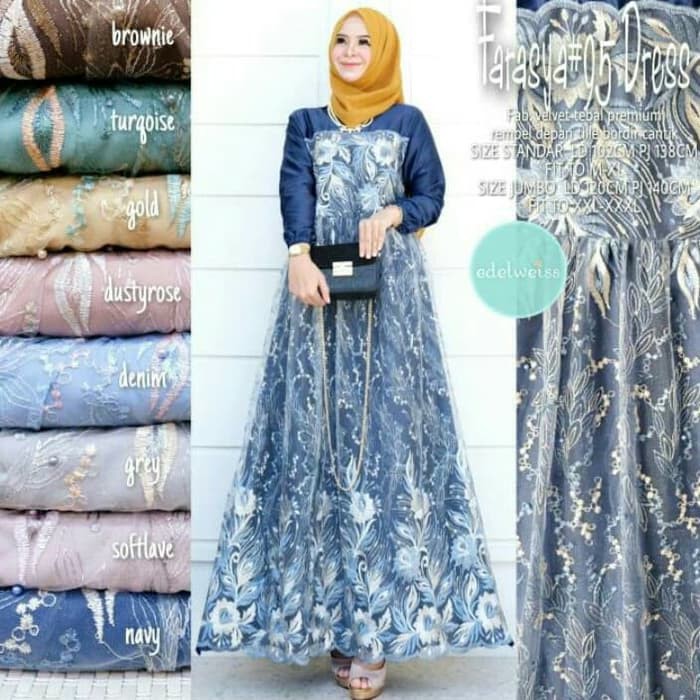 Gamis Tile Bordir Mewah Farasya 95 Dress Baju Lebaran Terbaru 2020
