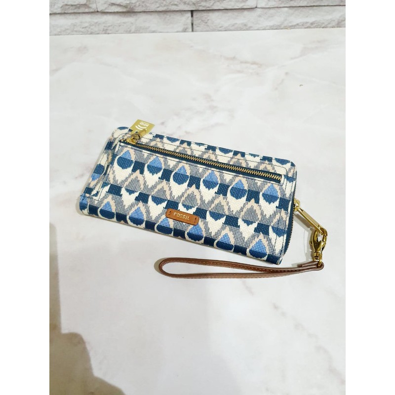 dompet fossil logan zip around wallet blue multi swl6308469